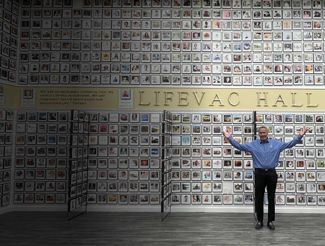 LifeVac founder, Athur Lih, standing in the Hall of Saves